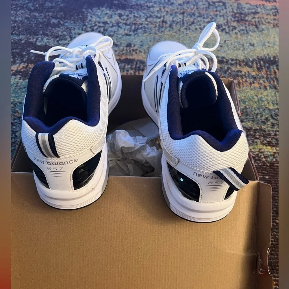 New Balance White and Navy Sneakers